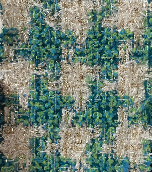 Green & White Tweed/ Boucle Fabric - Natasha Fabric