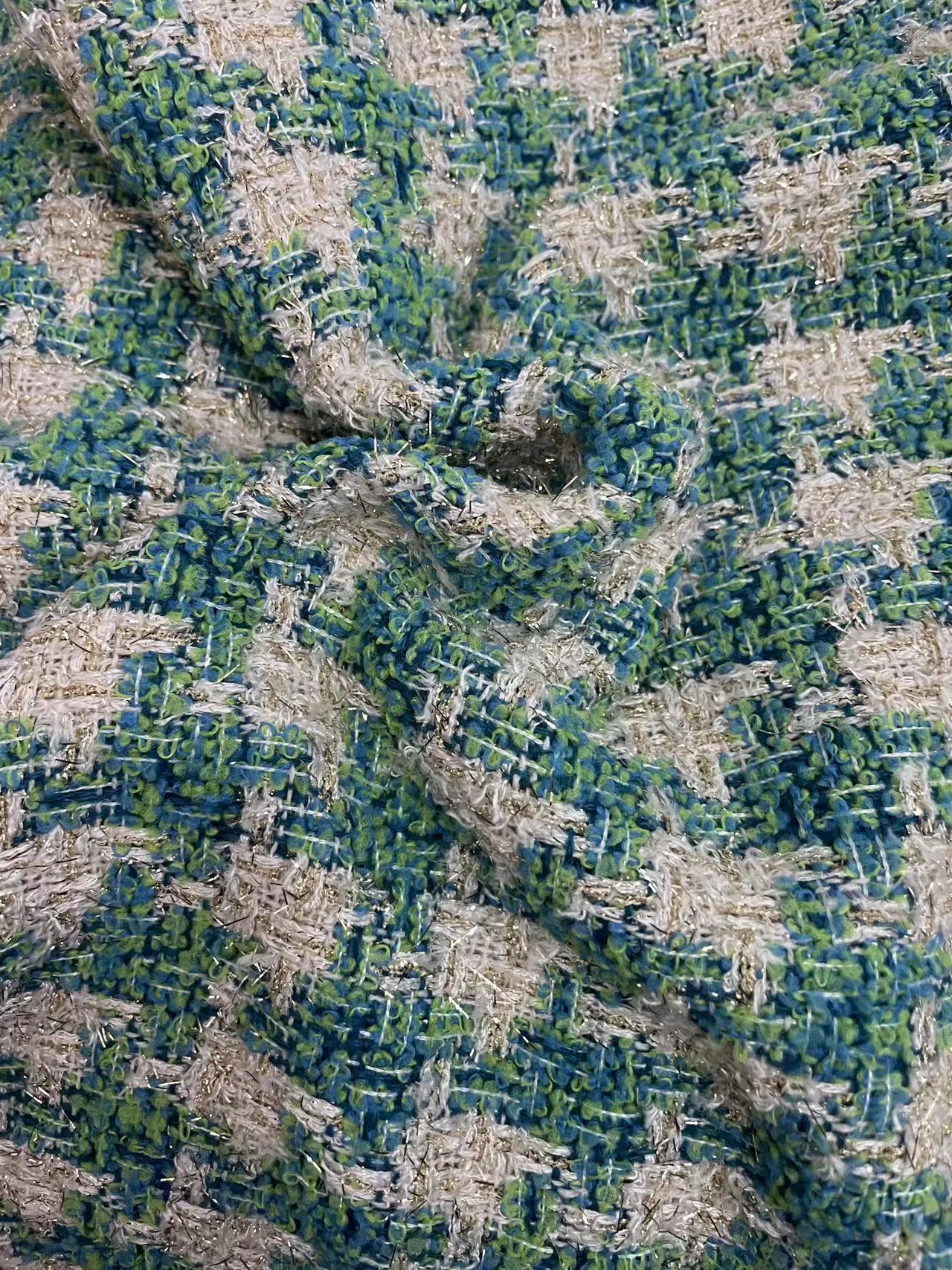 Green & White Tweed/ Boucle Fabric - Natasha Fabric