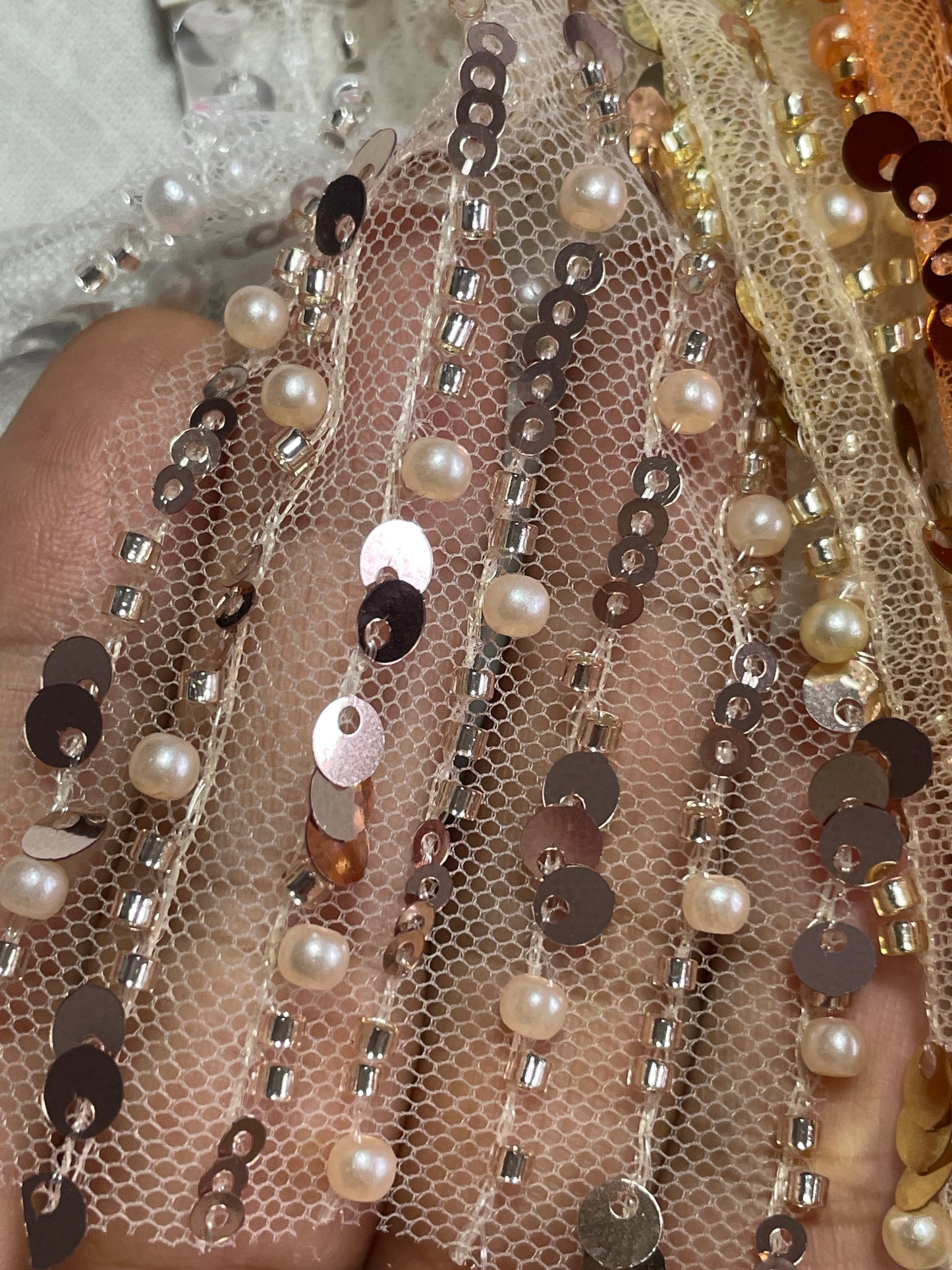 Wholesale Sequins Fabric on Sale---With Small Beads & Pearls - Natasha Fabric
