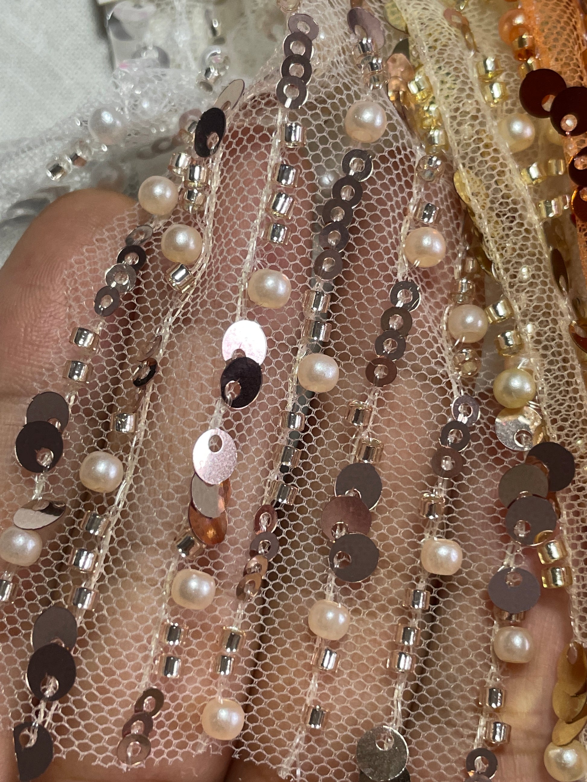 Wholesale Sequins Fabric on Sale---With Small Beads & Pearls - Natasha Fabric