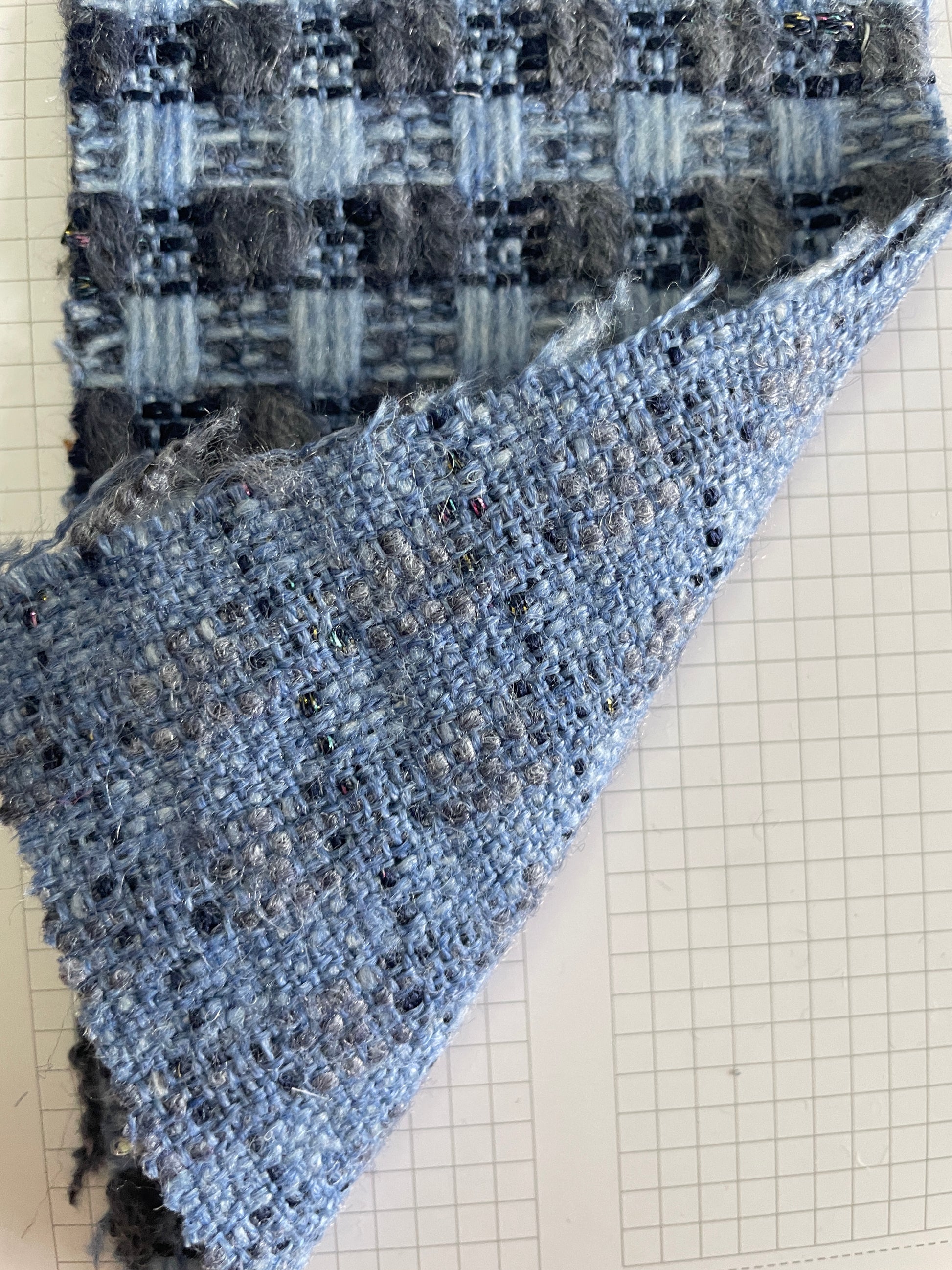 Multi Blue Color Blended Boucle/Tweed--Nice Design - Natasha Fabric