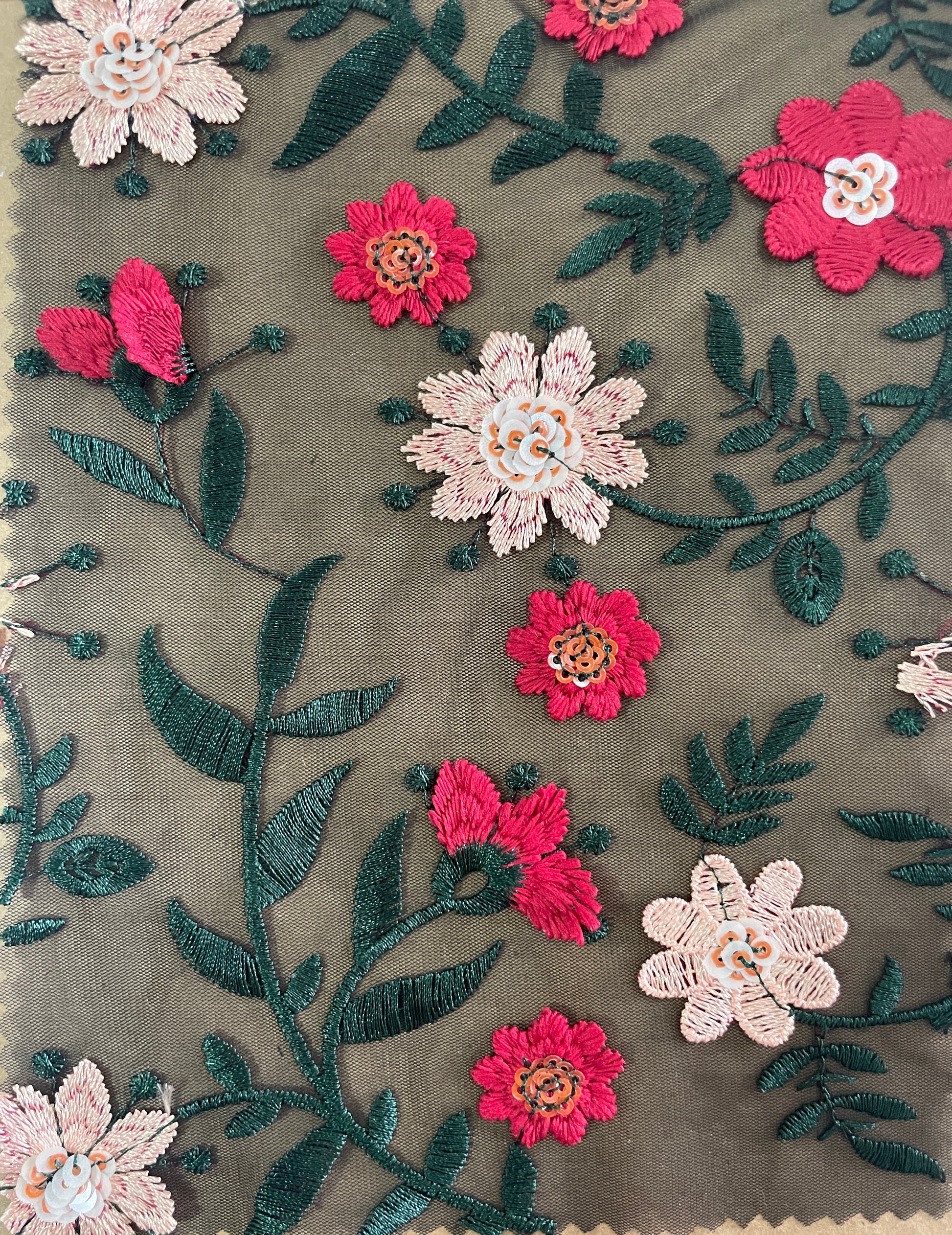 Knit Mesh Embroidery Fabric with Sequins - Natasha Fabric