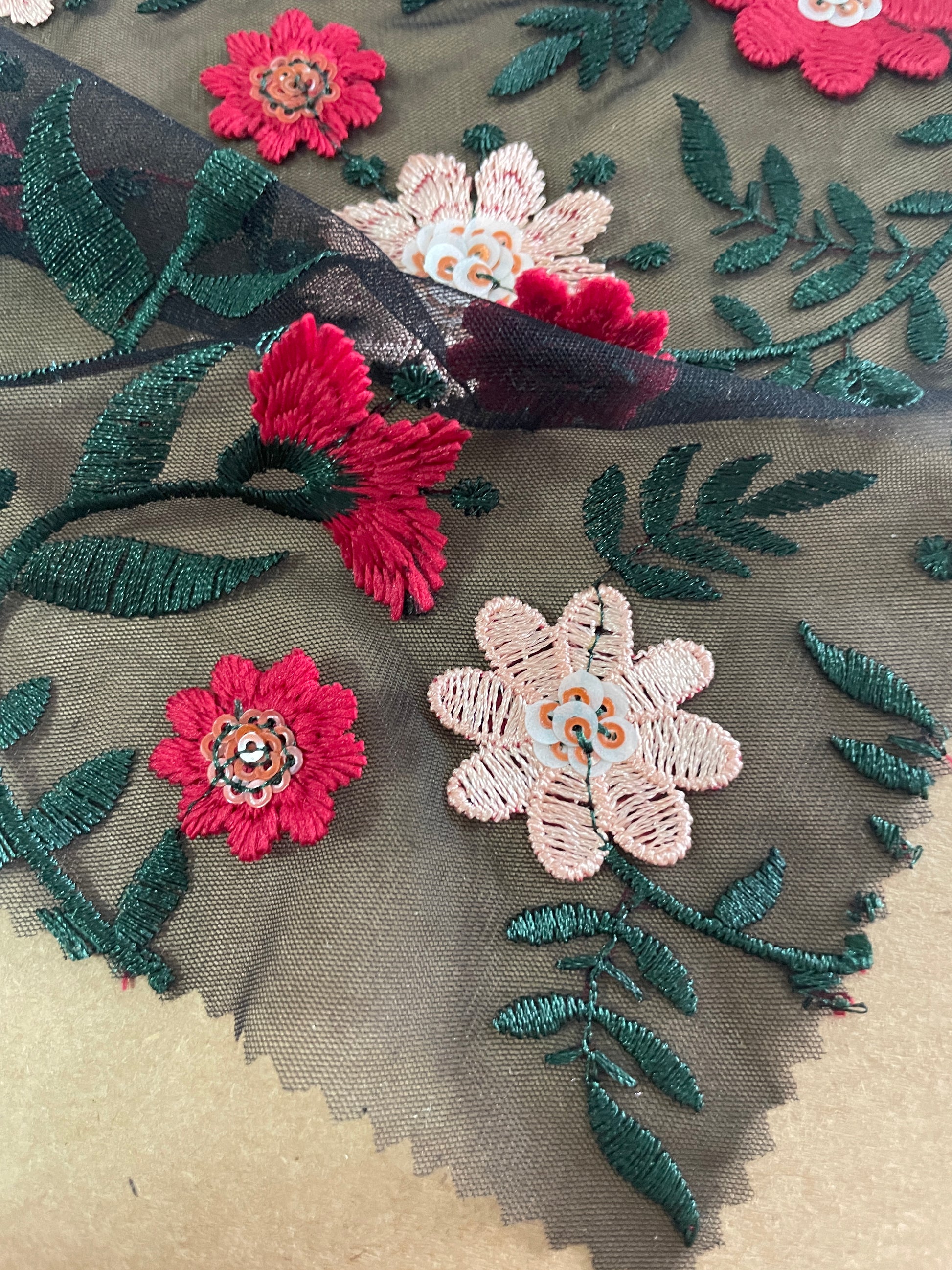Knit Mesh Embroidery Fabric with Sequins - Natasha Fabric