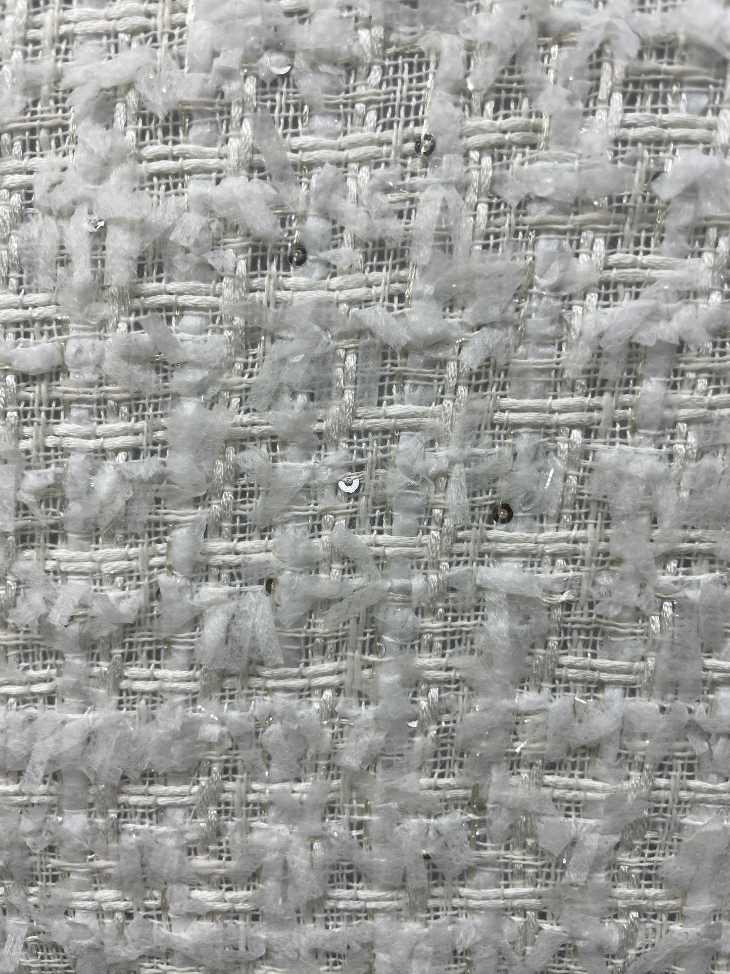 Hot Selling White Color Tweed with Sequins Fabric - Natasha Fabric