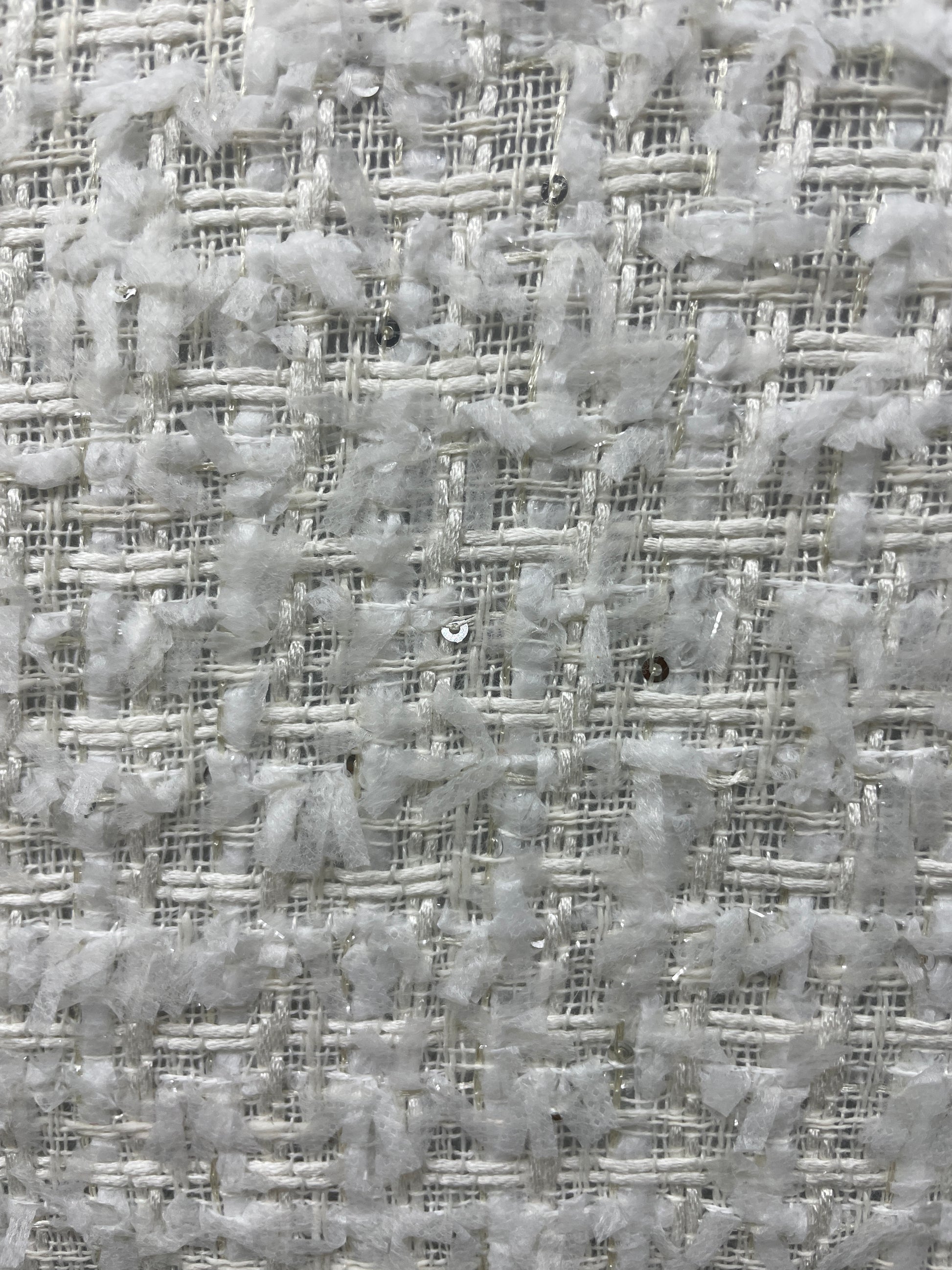 Hot Selling White Color Tweed with Sequins Fabric - Natasha Fabric