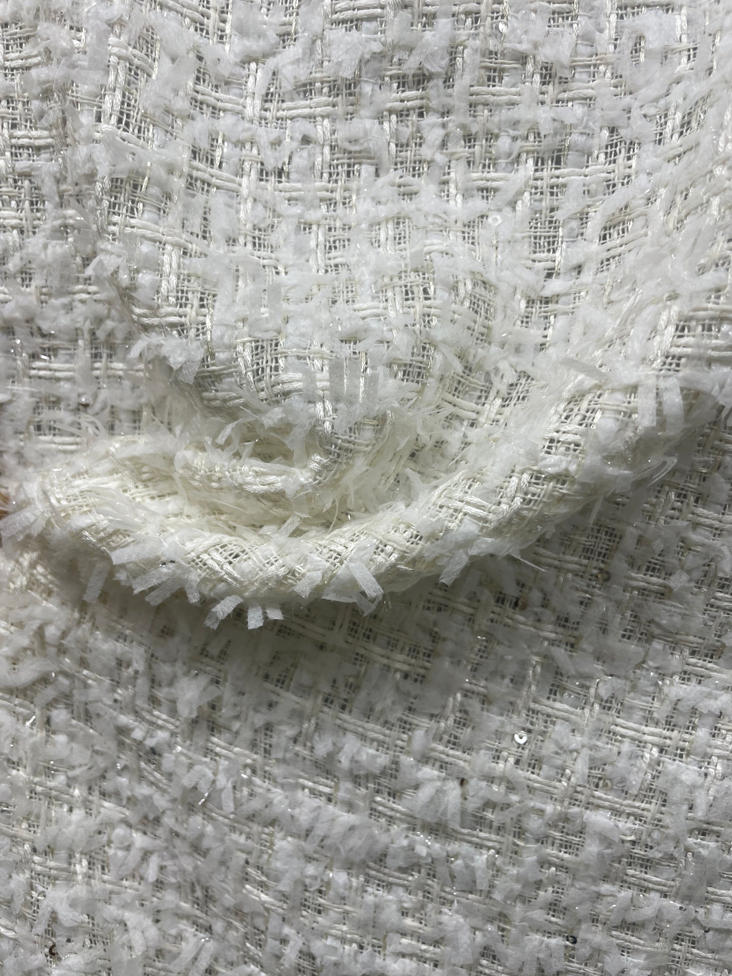 Hot Selling White Color Tweed with Sequins Fabric - Natasha Fabric