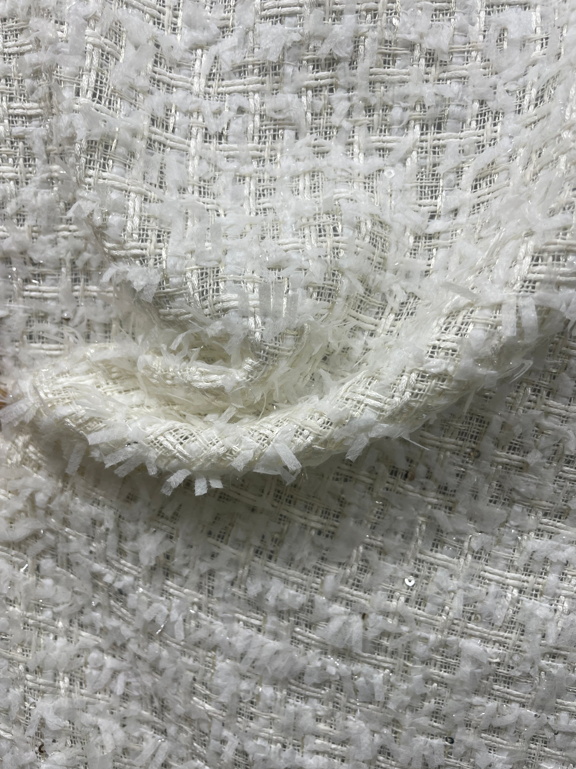 Hot Selling White Color Tweed with Sequins Fabric - Natasha Fabric