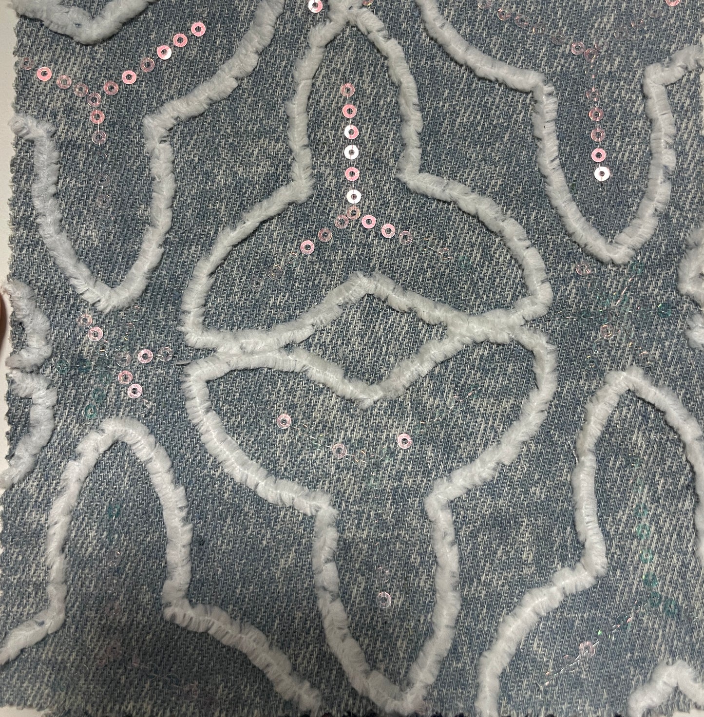 Special Denim with Sequins & Embroidery Fabric on Sale - Natasha Fabric