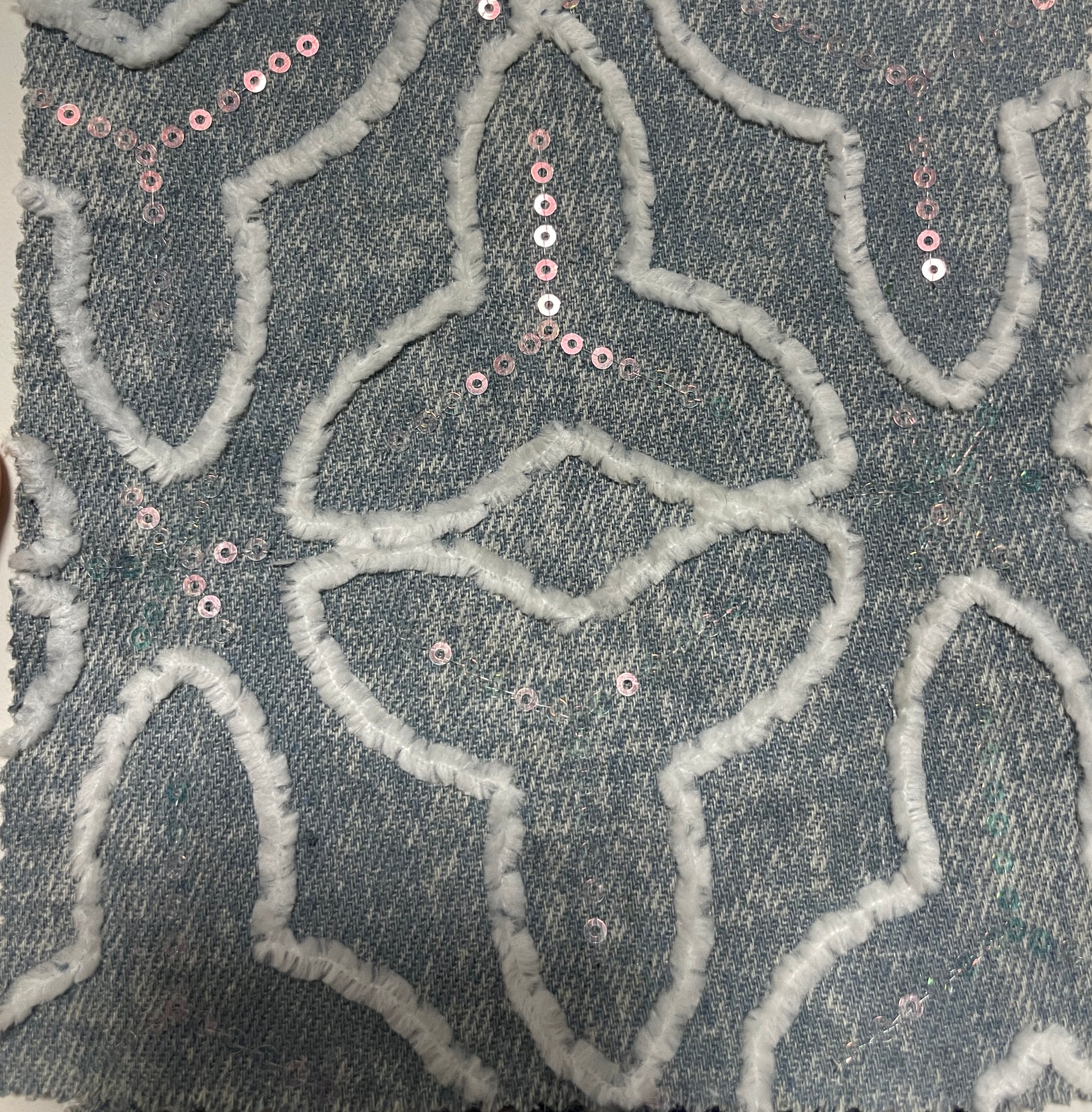 Special Denim with Sequins & Embroidery Fabric on Sale - Natasha Fabric