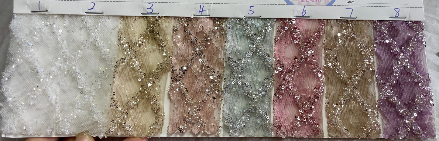 Small Sequin& Small Beads Fabric on Sale for Evening Dress--Diamond Pattern - Natasha Fabric