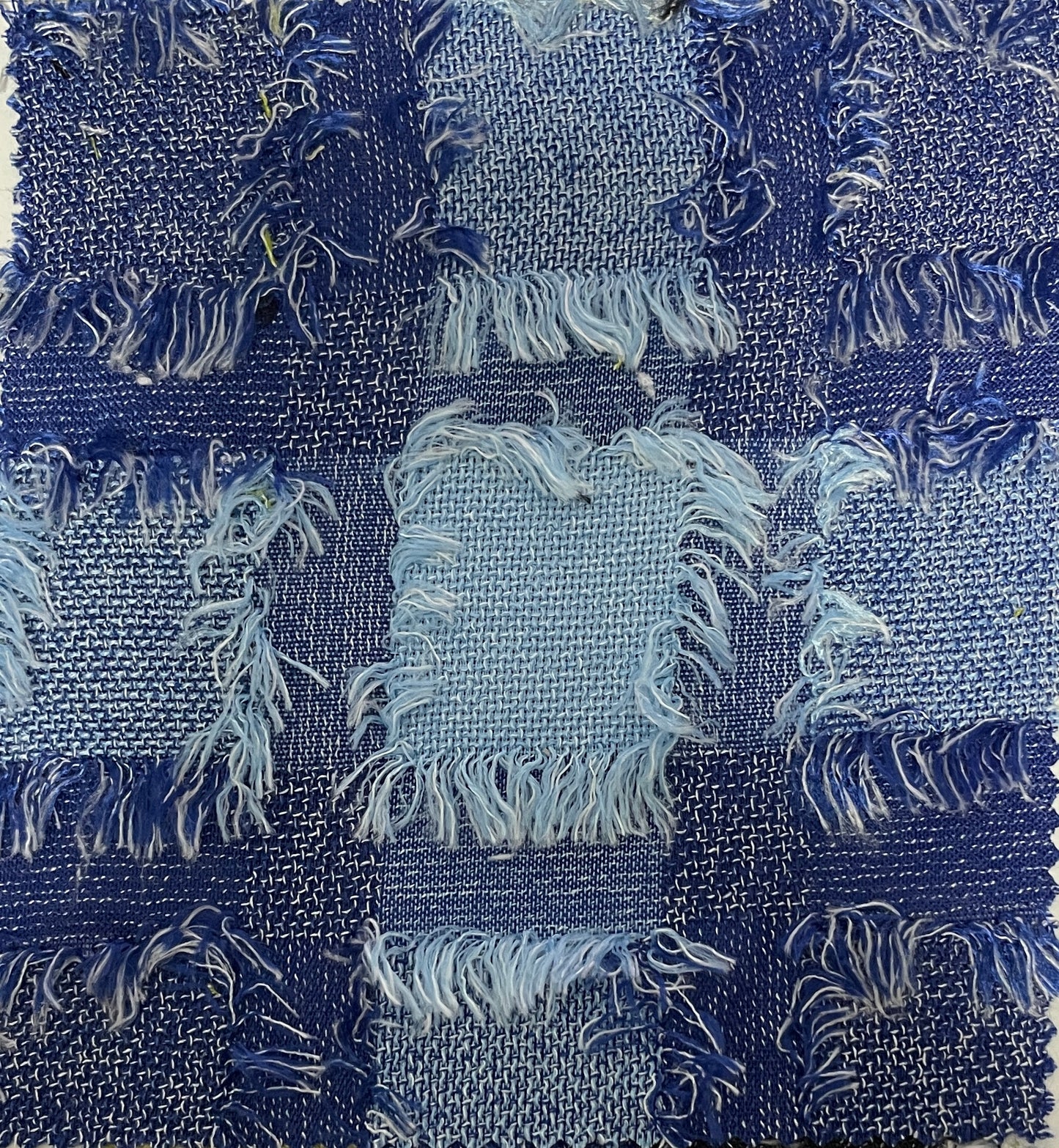 Special Blue Color Denim Check with Embroidery Fleece - Natasha Fabric