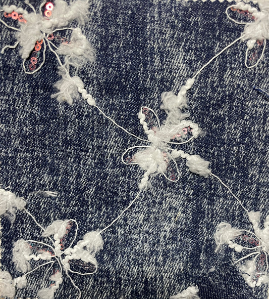 Special Denim with Sequins & Embroidery Fabric on Sale - Natasha Fabric