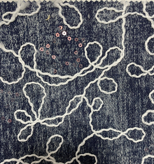 Special Denim with Sequins & Embroidery Fabric on Sale - Natasha Fabric